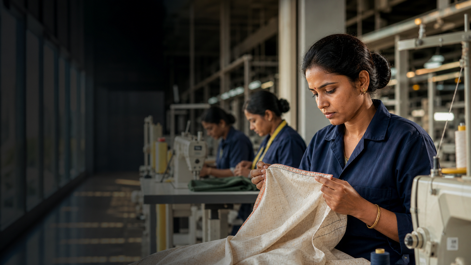 Textile professionals conducting a quality inspection